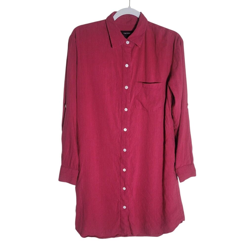 Karen Kane Button Up Shirt Dress Women's Small Red‎ Linen Blend Preppy Holiday